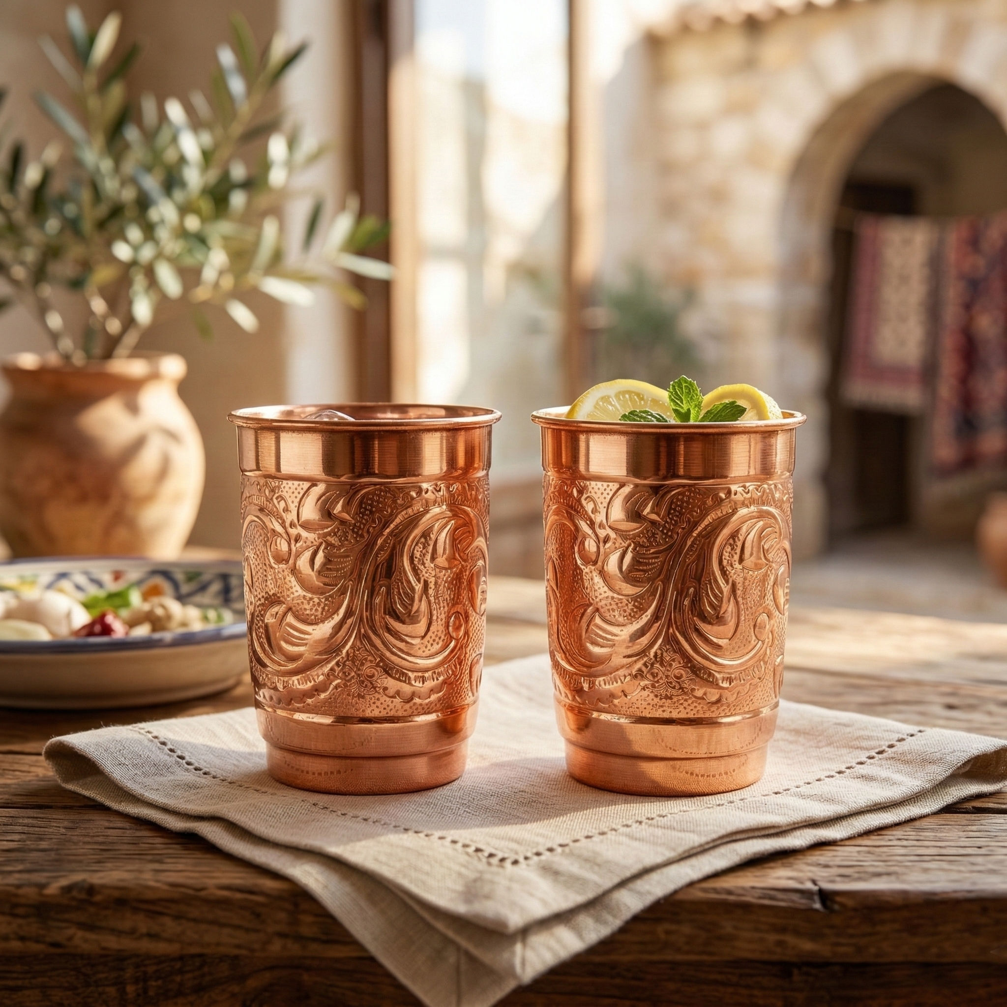 Pure copper mathat shaped hammered design moscow mule beer mug cup, Set of 2 430